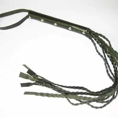 Leather Flogger Whip with 6 Braided Strings -Short