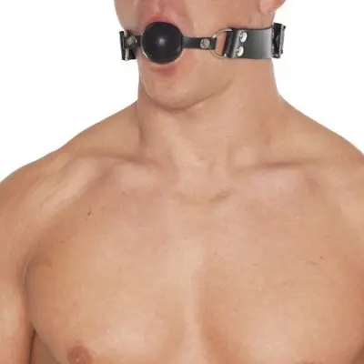 Leather Gag Collar with Rubber Ball