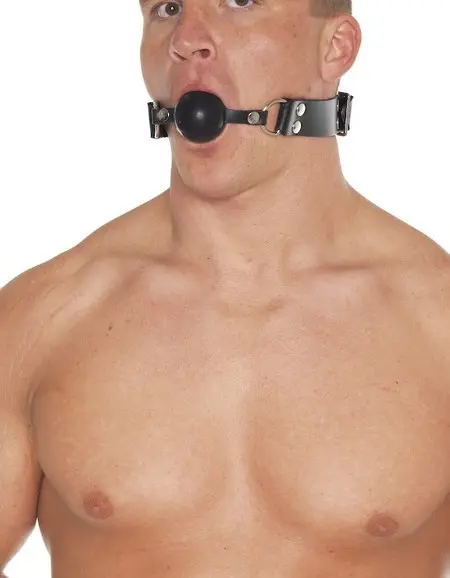 Leather Gag Collar with Rubber Ball