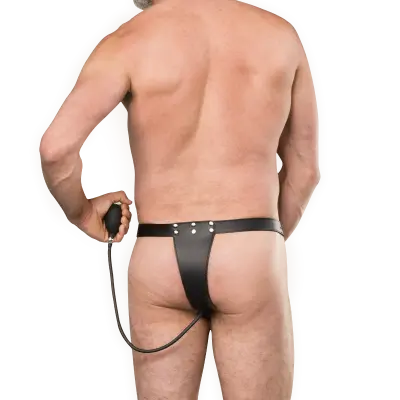 Leather Male Chastity Briefs with Inflatable Anal Plug
