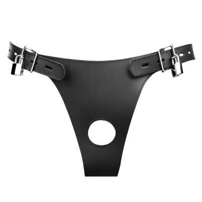 Leather Male Chastity Briefs with Inflatable Anal Plug