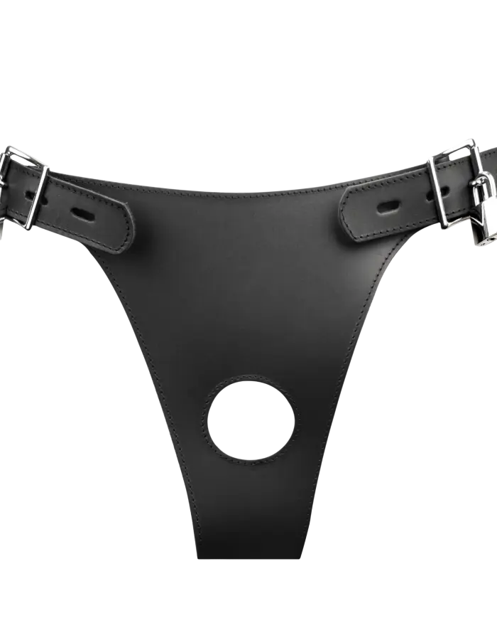 Leather Male Chastity Briefs with Inflatable Anal Plug