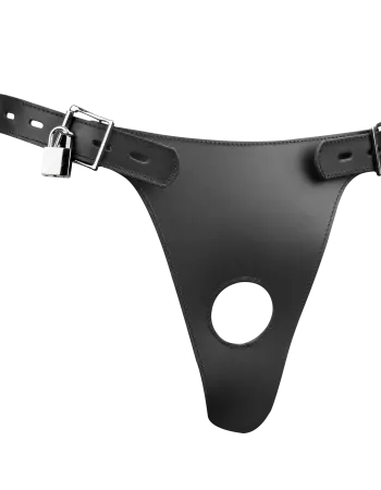 Leather Male Chastity Briefs with Inflatable Anal Plug