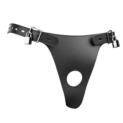 Leather Male Chastity Briefs with Inflatable Anal Plug