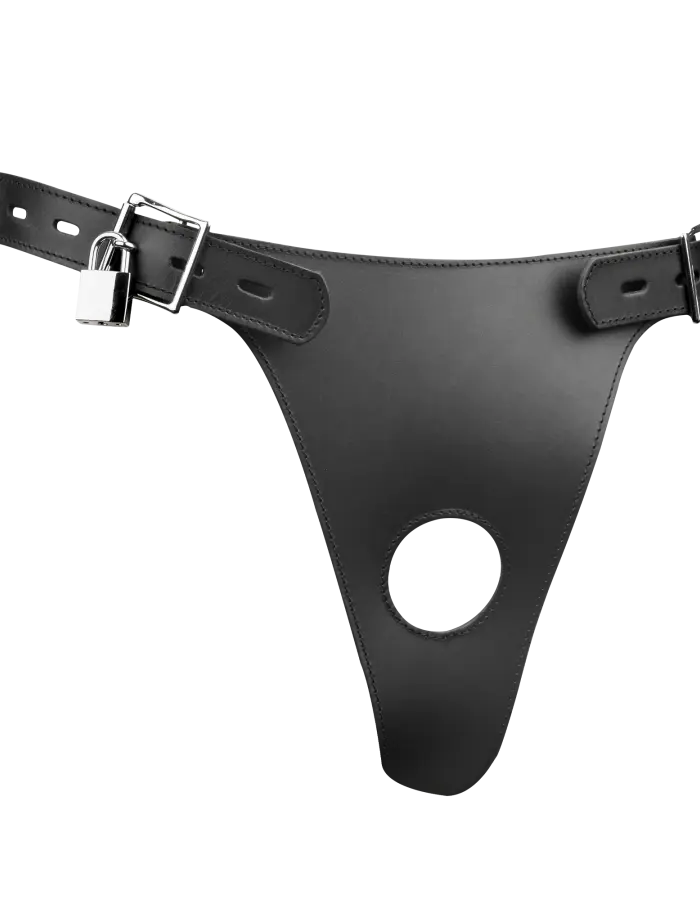Leather Male Chastity Briefs with Inflatable Anal Plug