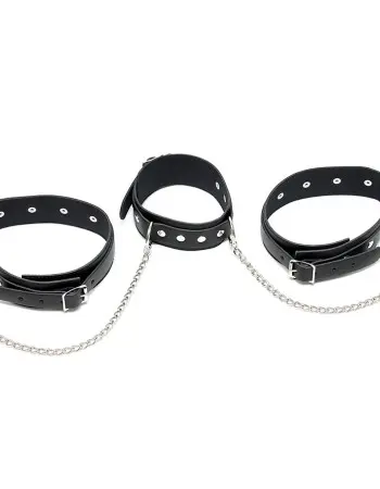 Leather Neck Collar to Thigh Collar Combo With Chain