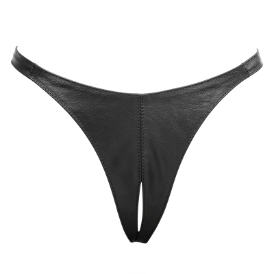 String en Cuir à Entrejambe Ouvert pour Femme