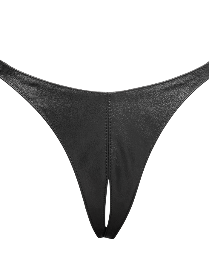 String en Cuir à Entrejambe Ouvert pour Femme