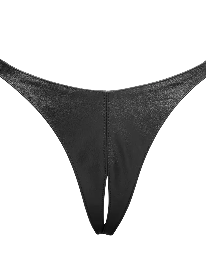 Leather Open Crotch G-String for Women