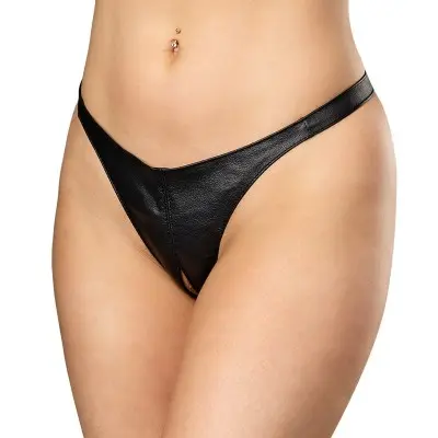 Leather Open Crotch G-String for Women
