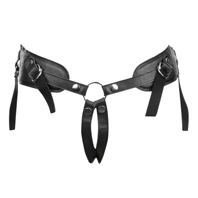 Luxury Leather Strap-On Harness with Padded Waist Belt and Open Back