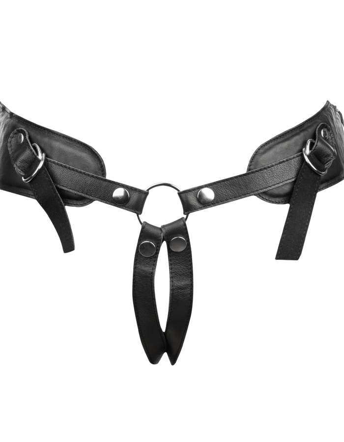 Harnais Strap-On de Luxe en Cuir avec Ceinture Rembourrée et Dos Ouvert