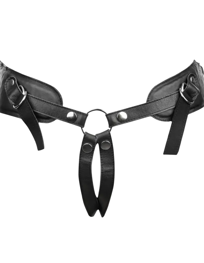Luxury Leather Strap-On Harness with Padded Waist Belt and Open Back
