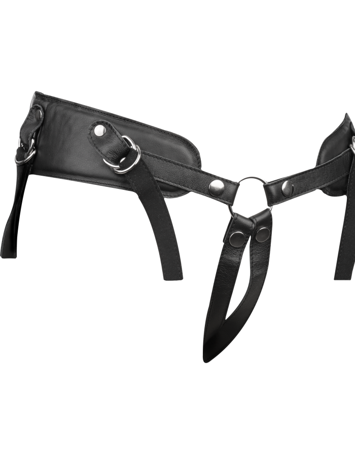 Harnais Strap-On de Luxe en Cuir avec Ceinture Rembourrée et Dos Ouvert