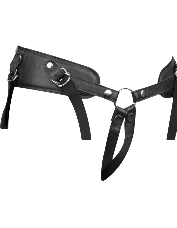 Luxury Leather Strap-On Harness with Padded Waist Belt and Open Back