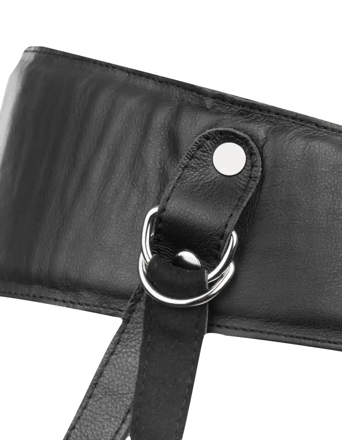 Luxury Leather Strap-On Harness with Padded Waist Belt and Open Back