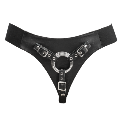 Leder Strap-On G-String Harness mit 3 austauschbaren Metallringen
