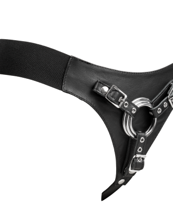 Harnais String Strap-On en Cuir avec 3 Anneaux Métalliques Interchangeables