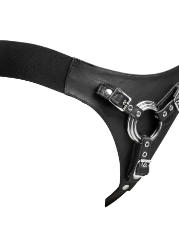 Leather Strap-On G-String Harness with 3 Interchangeable Metal Rings
