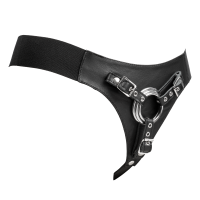 Leder Strap-On G-String Harness mit 3 austauschbaren Metallringen