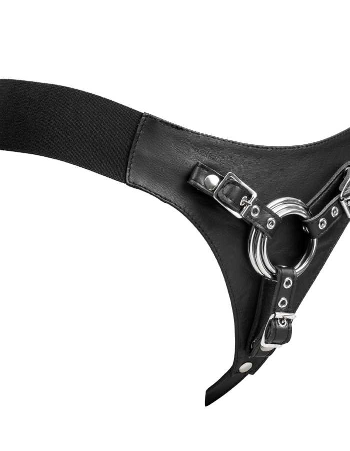Leder Strap-On G-String Harness mit 3 austauschbaren Metallringen