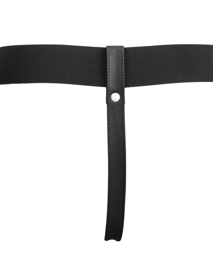 Leder Strap-On G-String Harness mit 3 austauschbaren Metallringen