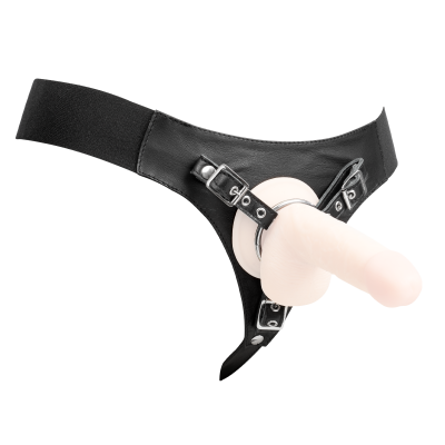 Leder Strap-On G-String Harness mit 3 austauschbaren Metallringen
