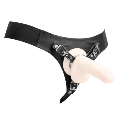 Leather Strap-On G-String Harness with 3 Interchangeable Metal Rings