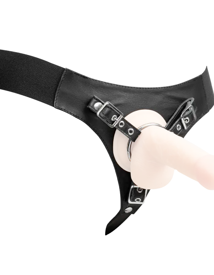 Leather Strap-On G-String Harness with 3 Interchangeable Metal Rings