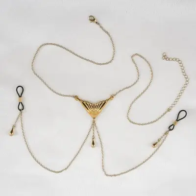 Little Mermaid - Gold Nymph Necklace with Nipple Rings