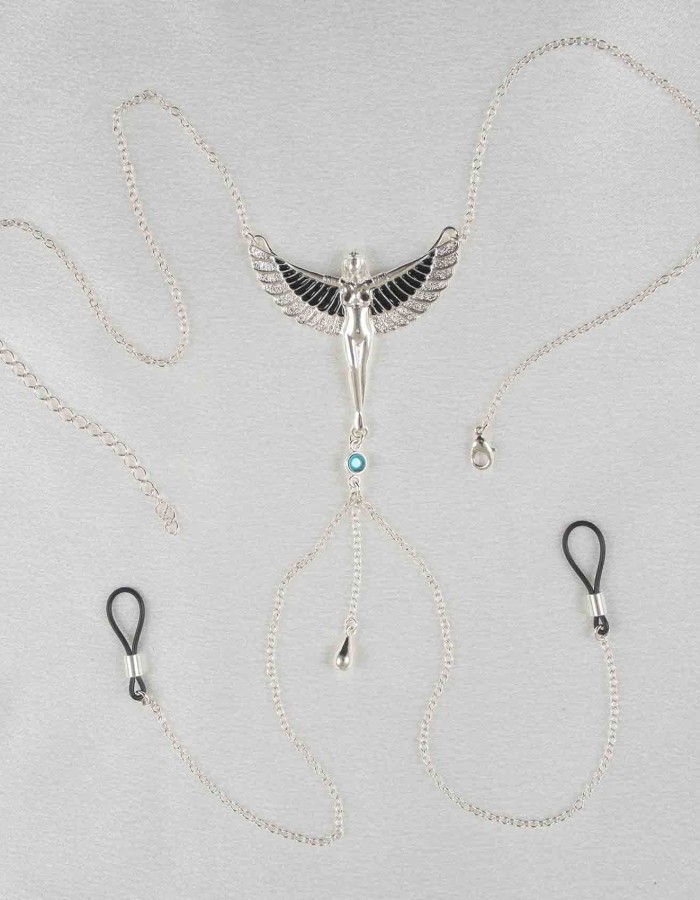 Luxor - Silver Breast and Nipple Necklace with Isis Charm