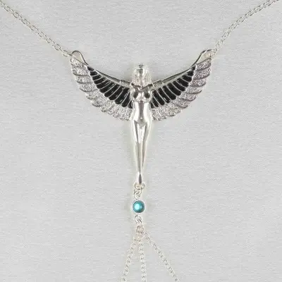 Luxor - Silver Breast and Nipple Necklace with Isis Charm