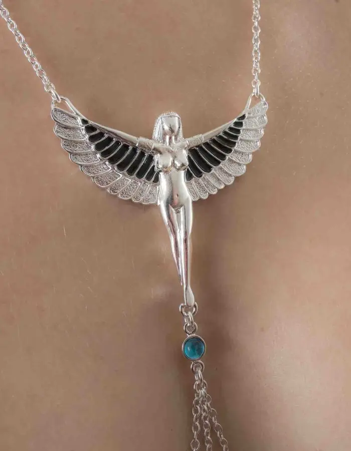 Luxor - Silver Breast and Nipple Necklace with Isis Charm