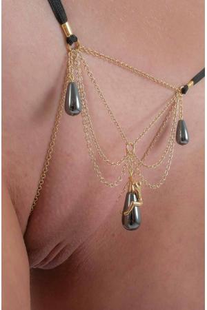 ME! - Women's G-String in Gold with Hematite Pearls