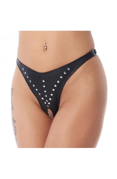 Margo Lee - Leather Open Crotch Bikini Panty with Rivets