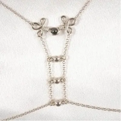 Marie Alexandrine - Open Cup Bra in Silver with Crest and Hematite Droplet