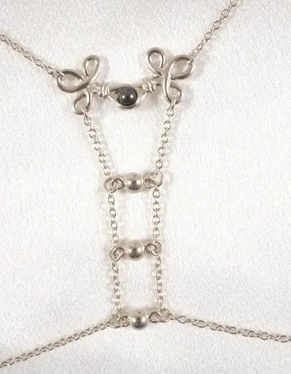 Marie Alexandrine - Open Cup Bra in Silver with Crest and Hematite Droplet