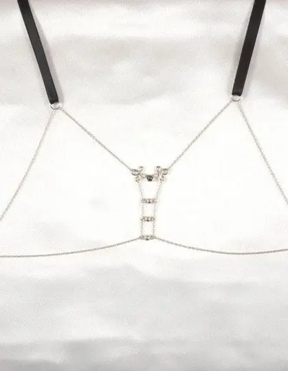 Marie Alexandrine - Open Cup Bra in Silver with Crest and Hematite Droplet