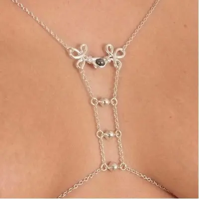 Marie Alexandrine - Open Cup Bra in Silver with Crest and Hematite Droplet