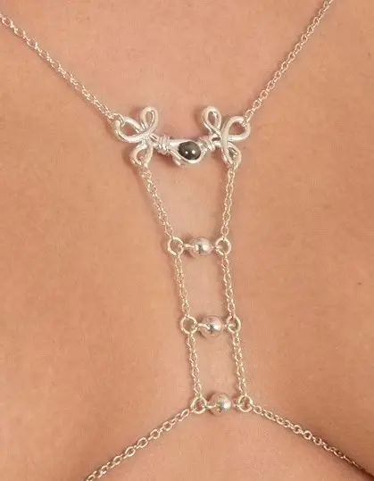 Marie Alexandrine - Open Cup Bra in Silver with Crest and Hematite Droplet