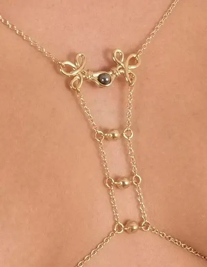 Mayerling - Open Cup Bra in Gold with Crest and Hematite Droplet