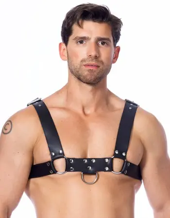 Men's Leather Body Harness With Wide Chest Band