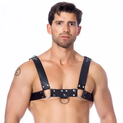 Men's Leather Body Harness With Wide Chest Band