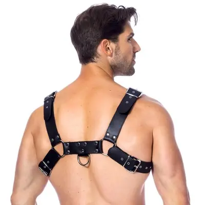 Men's Leather Body Harness With Wide Chest Band