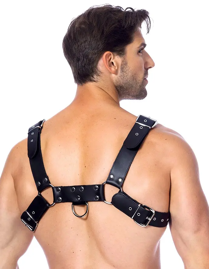 Men's Leather Body Harness With Wide Chest Band