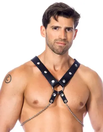 Men's Leather Chest and Body Harness With Chains