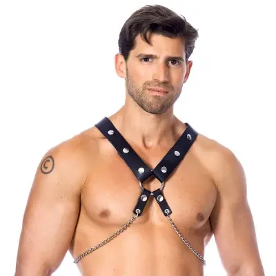 Men's Leather Chest and Body Harness With Chains