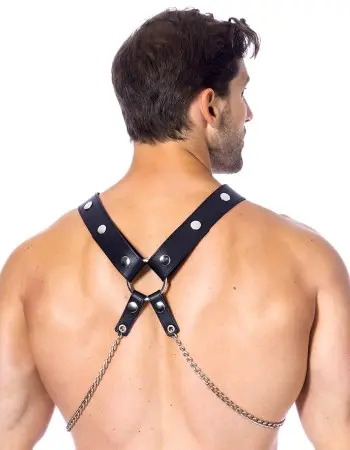 Men's Leather Chest and Body Harness With Chains