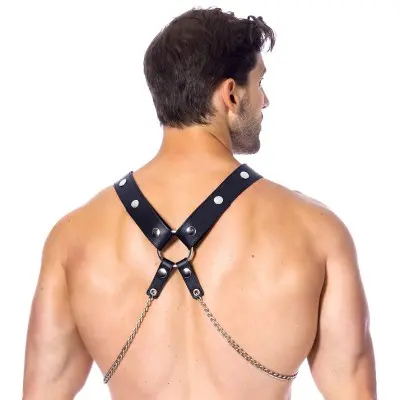 Men's Leather Chest and Body Harness With Chains