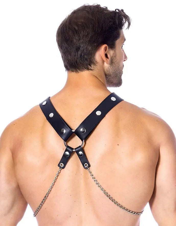 Men's Leather Chest and Body Harness With Chains